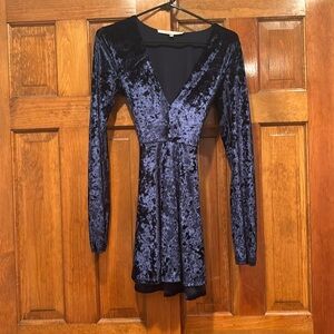 Blue Velvet Long Sleeve Dress